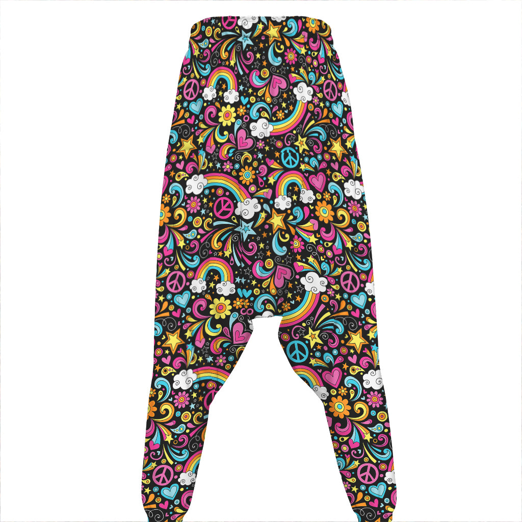 Groovy Hippie Peace Pattern Print Hammer Pants