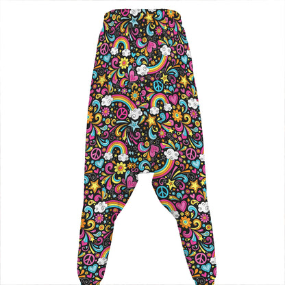 Groovy Hippie Peace Pattern Print Hammer Pants