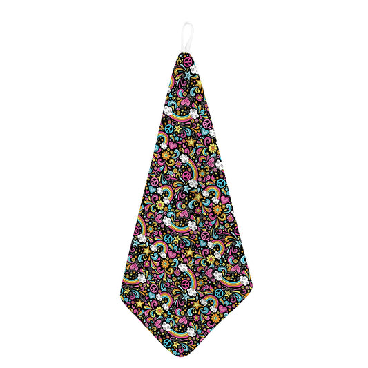 Groovy Hippie Peace Pattern Print Hand Towel
