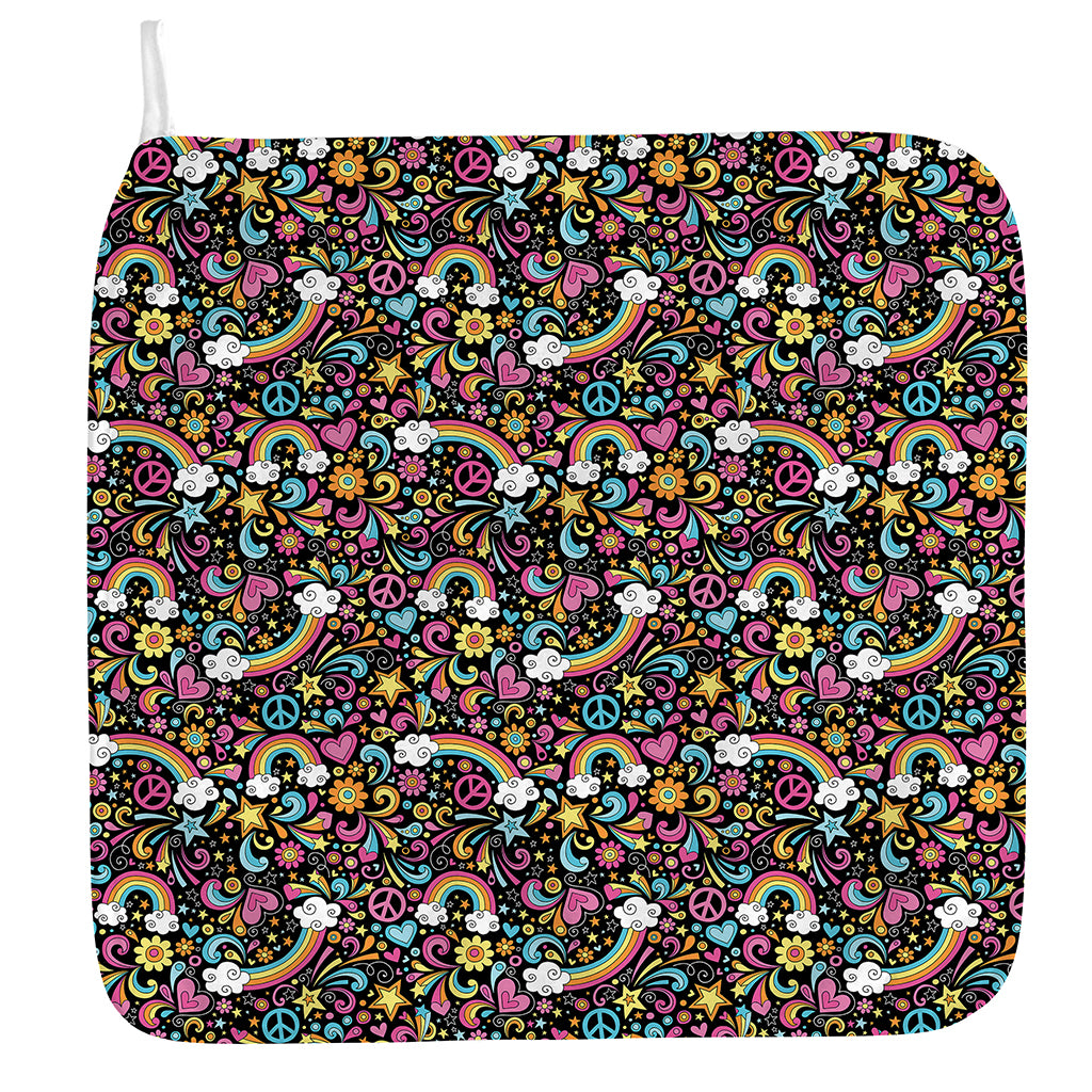 Groovy Hippie Peace Pattern Print Hand Towel