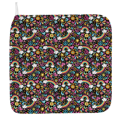 Groovy Hippie Peace Pattern Print Hand Towel