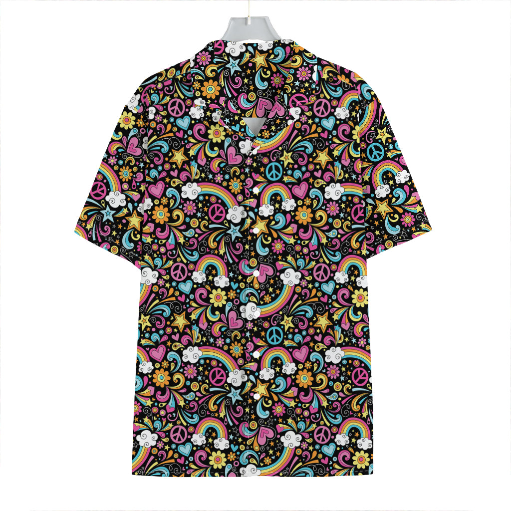 Groovy Hippie Peace Pattern Print Hawaiian Shirt