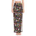 Groovy Hippie Peace Pattern Print High Slit Maxi Skirt