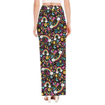 Groovy Hippie Peace Pattern Print High Slit Maxi Skirt