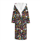 Groovy Hippie Peace Pattern Print Hooded Bathrobe