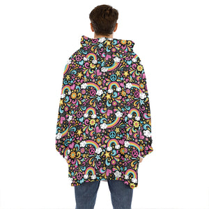 Groovy Hippie Peace Pattern Print Hoodie Blanket