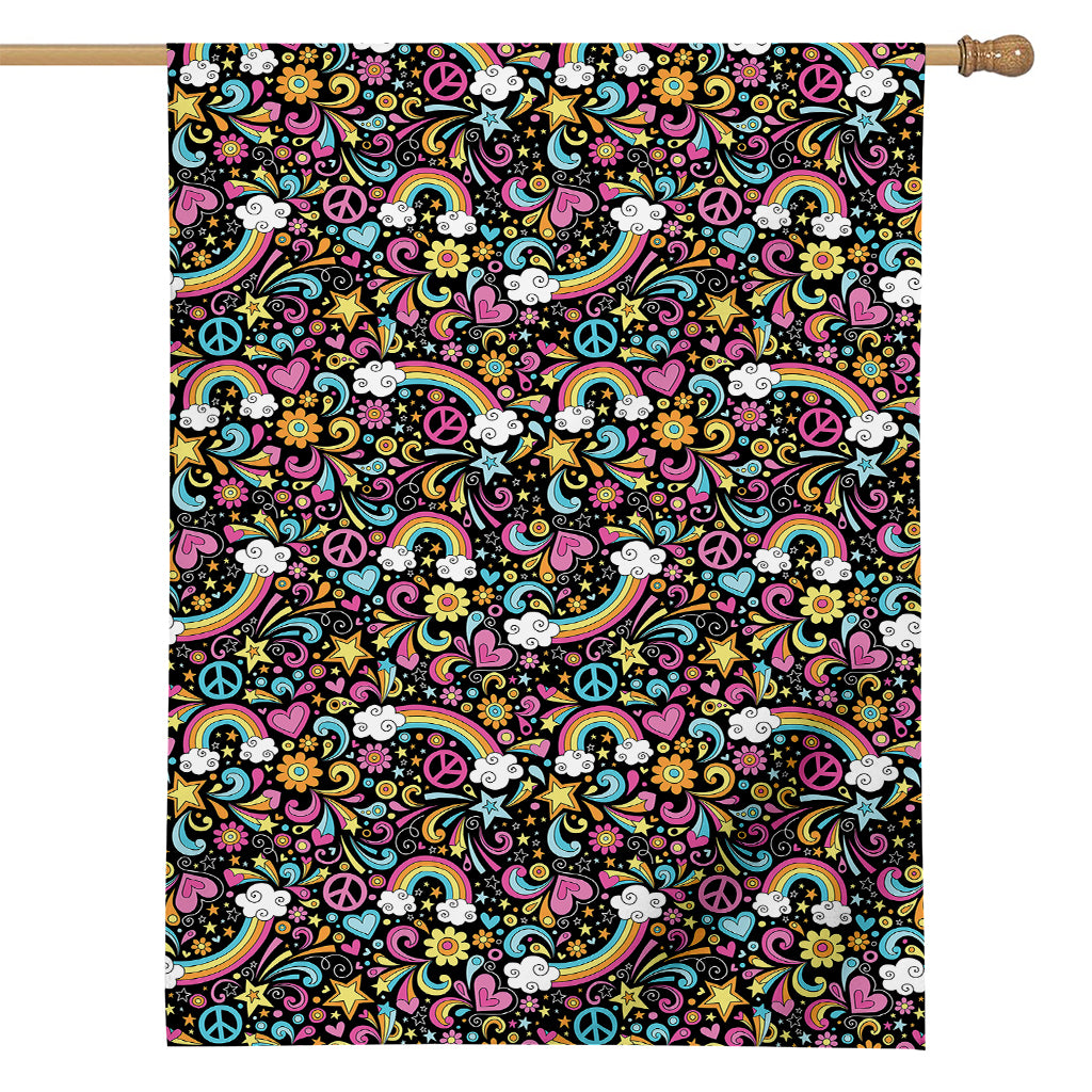 Groovy Hippie Peace Pattern Print House Flag