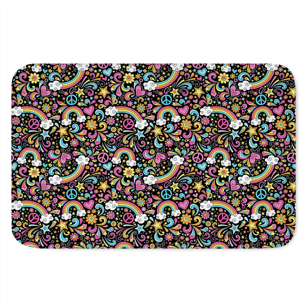 Groovy Hippie Peace Pattern Print Indoor Door Mat