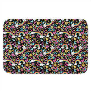 Groovy Hippie Peace Pattern Print Indoor Door Mat