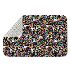 Groovy Hippie Peace Pattern Print Indoor Door Mat