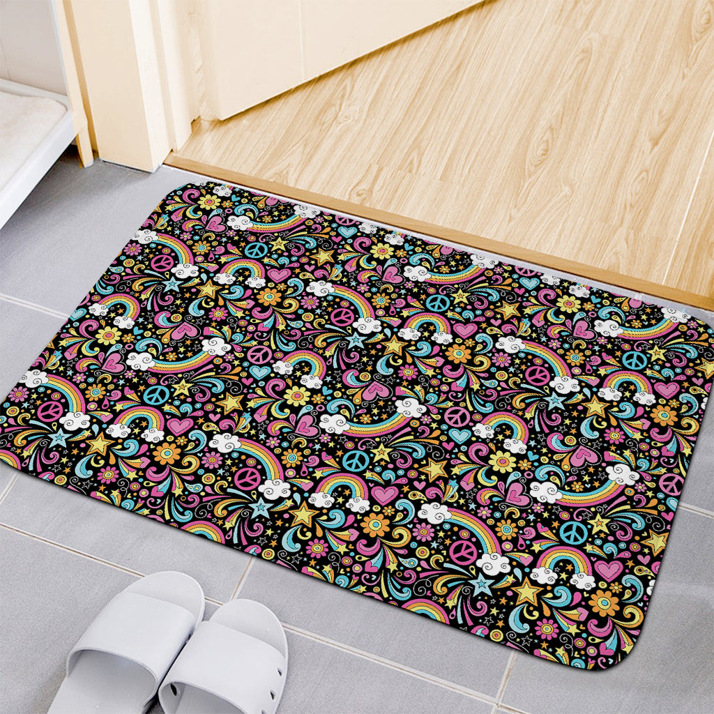 Groovy Hippie Peace Pattern Print Indoor Door Mat