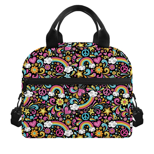 Groovy Hippie Peace Pattern Print Insulated Lunch Bag