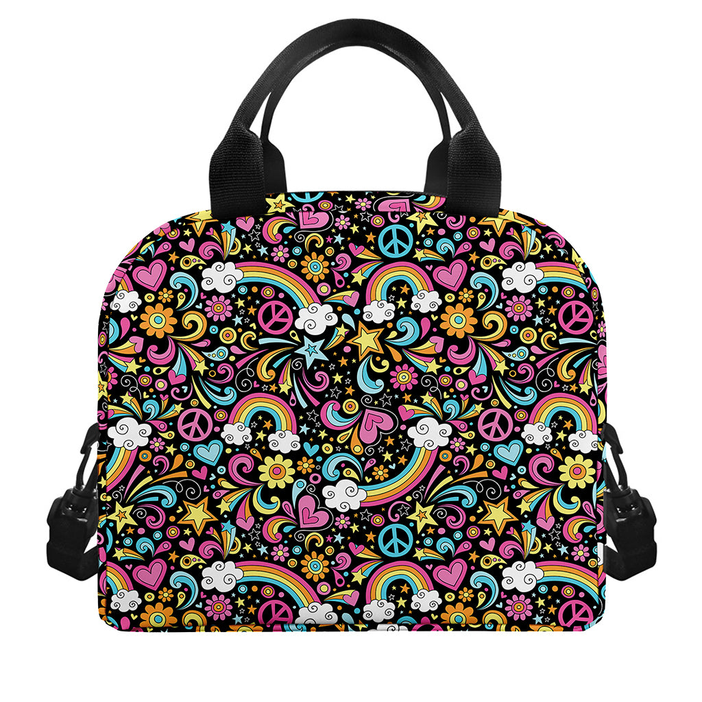 Groovy Hippie Peace Pattern Print Insulated Lunch Bag