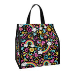 Groovy Hippie Peace Pattern Print Insulated Lunch Tote