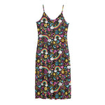 Groovy Hippie Peace Pattern Print Jersey Midi Cami Dress