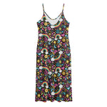 Groovy Hippie Peace Pattern Print Jersey Midi Cami Dress