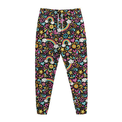 Groovy Hippie Peace Pattern Print Jogger Pants