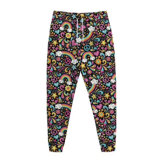 Groovy Hippie Peace Pattern Print Jogger Pants