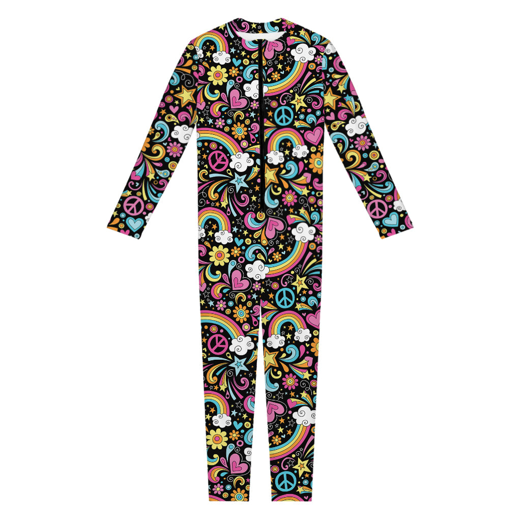 Groovy Hippie Peace Pattern Print Jumpsuit