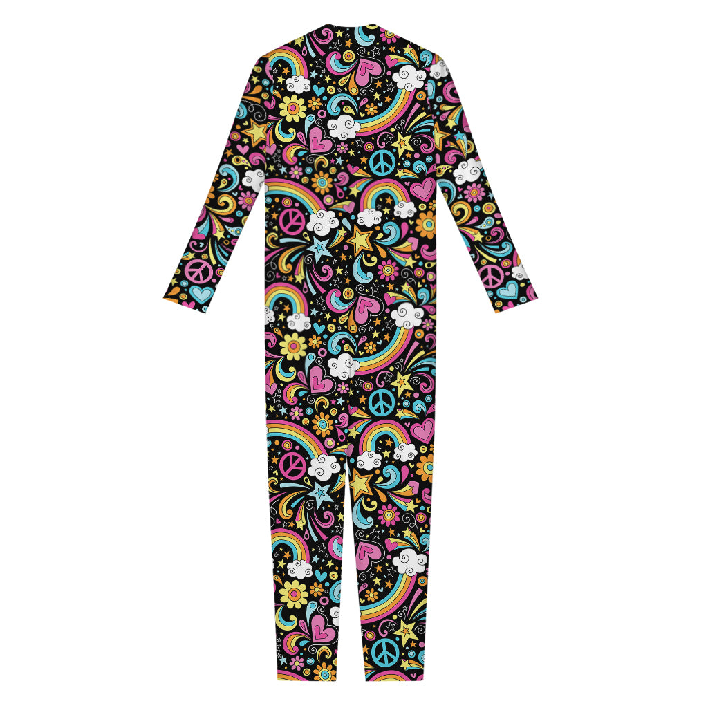 Groovy Hippie Peace Pattern Print Jumpsuit