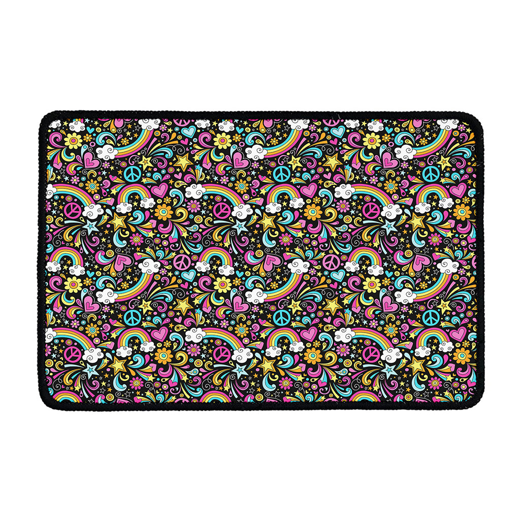 Groovy Hippie Peace Pattern Print Kitchen Mat