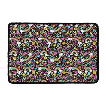 Groovy Hippie Peace Pattern Print Kitchen Mat