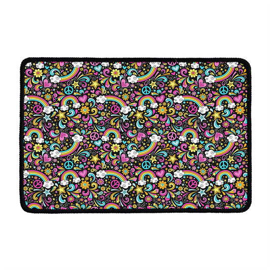 Groovy Hippie Peace Pattern Print Kitchen Mat