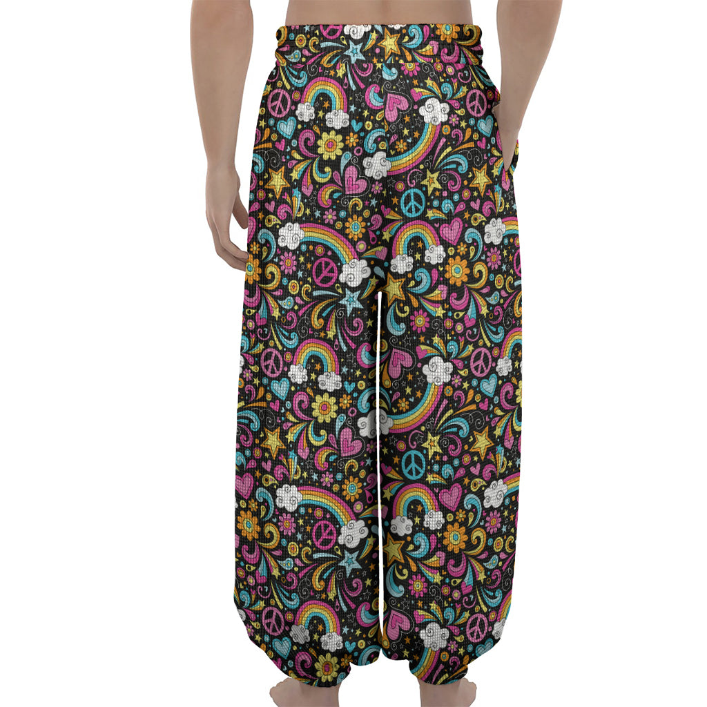 Groovy Hippie Peace Pattern Print Lantern Pants