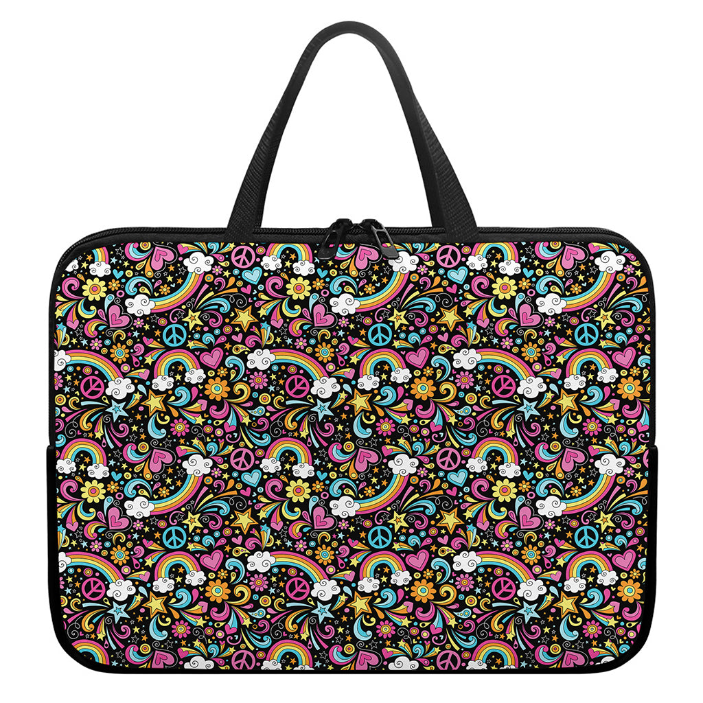 Groovy Hippie Peace Pattern Print Laptop Sleeve With Handle