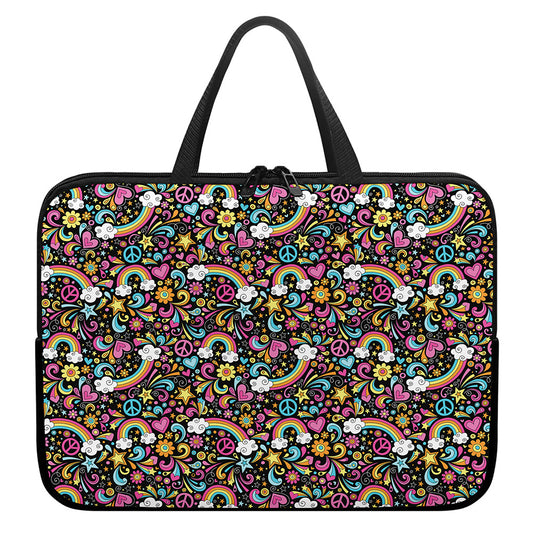 Groovy Hippie Peace Pattern Print Laptop Sleeve With Handle