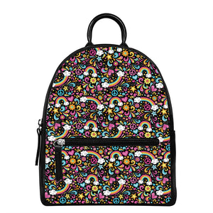 Groovy Hippie Peace Pattern Print Leather Backpack