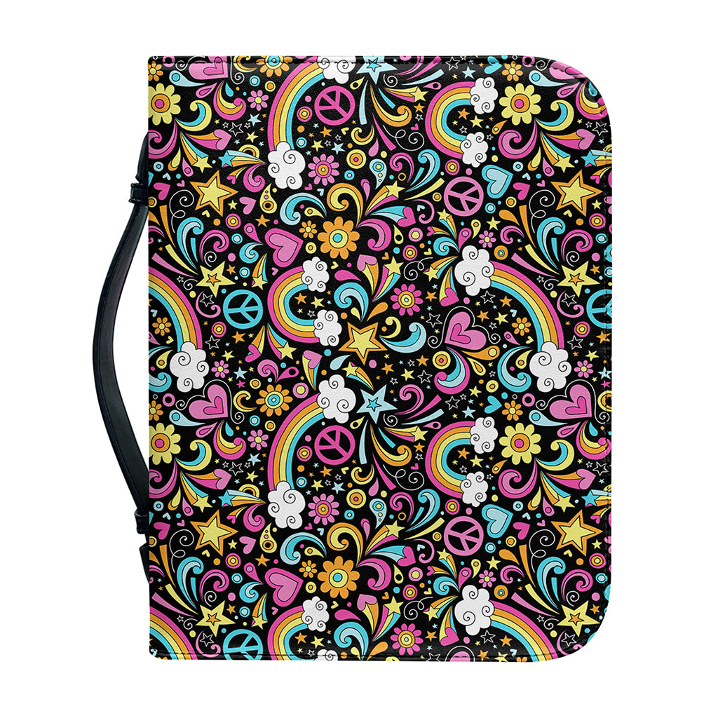 Groovy Hippie Peace Pattern Print Leather Bible Cover