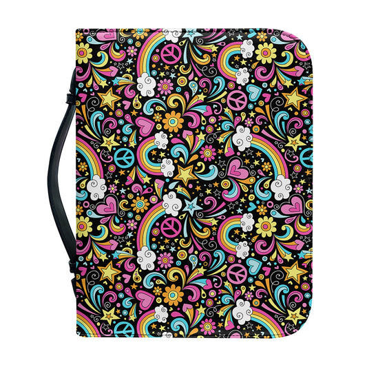 Groovy Hippie Peace Pattern Print Leather Bible Cover