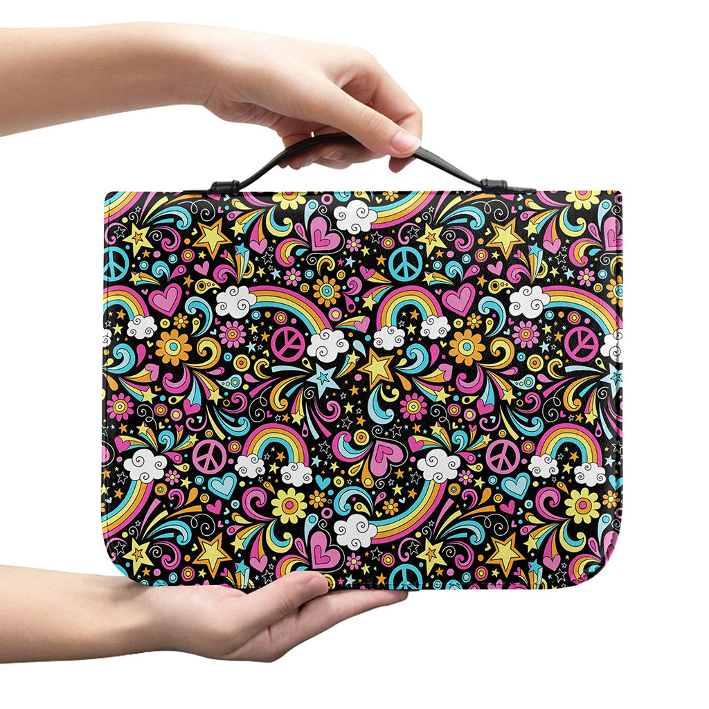 Groovy Hippie Peace Pattern Print Leather Bible Cover
