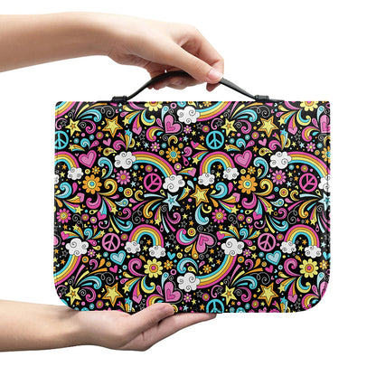 Groovy Hippie Peace Pattern Print Leather Bible Cover