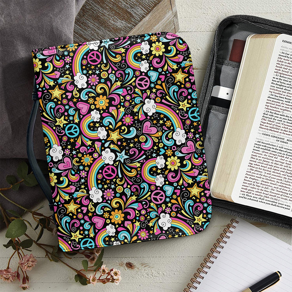 Groovy Hippie Peace Pattern Print Leather Bible Cover