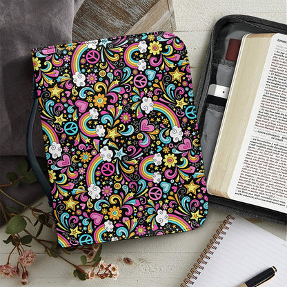 Groovy Hippie Peace Pattern Print Leather Bible Cover