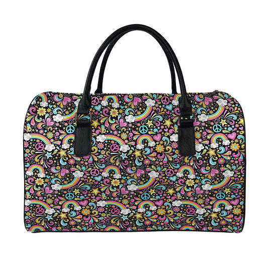 Groovy Hippie Peace Pattern Print Leather Duffle Bag