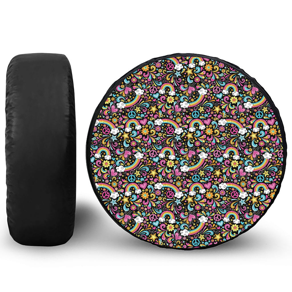 Groovy Hippie Peace Pattern Print Leather Spare Tire Cover