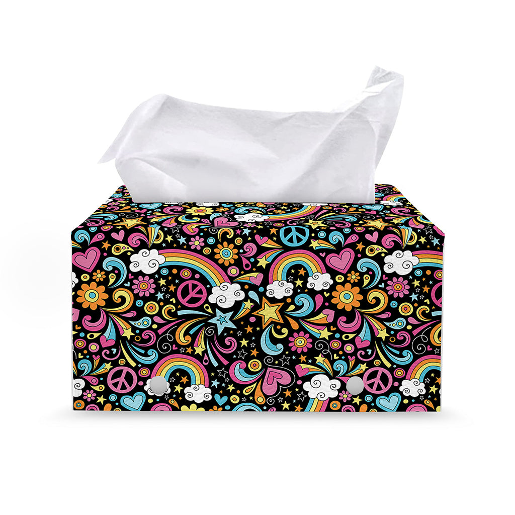 Groovy Hippie Peace Pattern Print Leather Tissue Box Cover