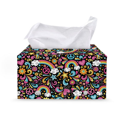 Groovy Hippie Peace Pattern Print Leather Tissue Box Cover