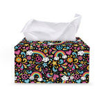 Groovy Hippie Peace Pattern Print Leather Tissue Box Cover