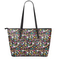 Groovy Hippie Peace Pattern Print Leather Tote Bag With Zipper