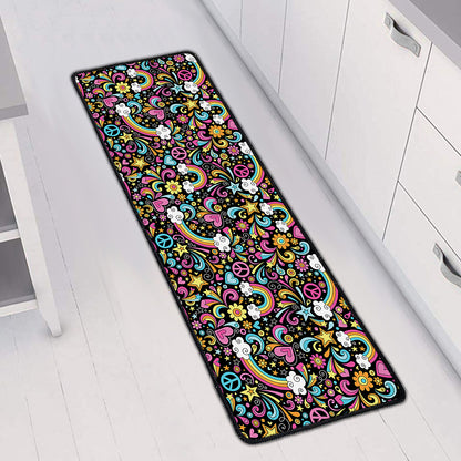 Groovy Hippie Peace Pattern Print Long Kitchen Mat