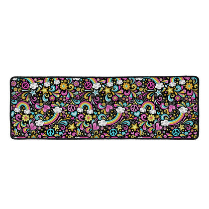 Groovy Hippie Peace Pattern Print Long Kitchen Mat