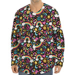 Groovy Hippie Peace Pattern Print Long Sleeve Baseball Jersey