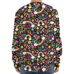 Groovy Hippie Peace Pattern Print Long Sleeve Baseball Jersey