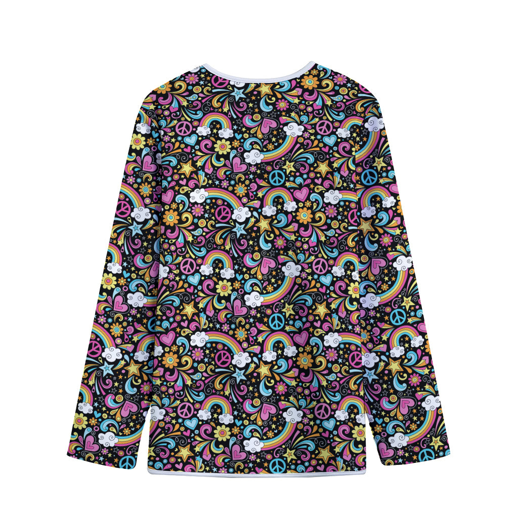 Groovy Hippie Peace Pattern Print Long Sleeve Short Coat