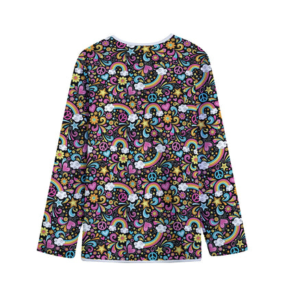Groovy Hippie Peace Pattern Print Long Sleeve Short Coat