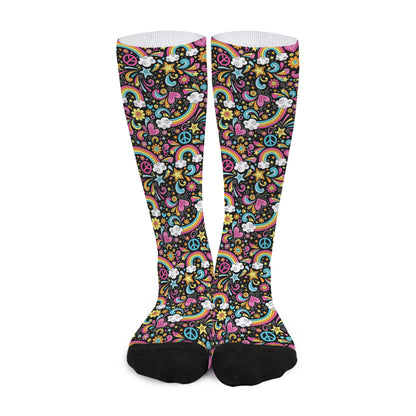 Groovy Hippie Peace Pattern Print Long Socks
